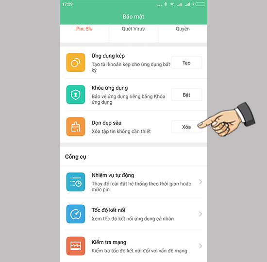 Vào dọn dẹp sâu